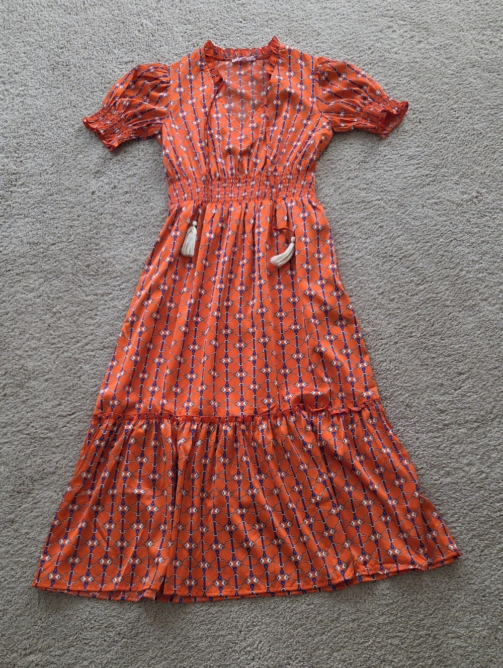 THML Orange Printed Maxi Dress with Tassel Tie
